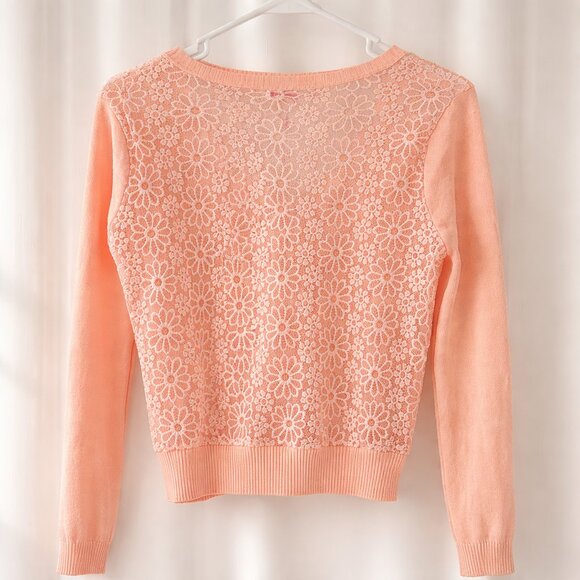 Bongo Peach Lace Back Button Front Cardigan Sweater Medium - Picture 2 of 9